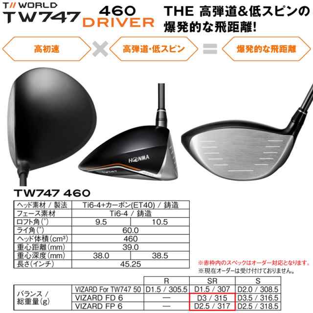 本間ゴルフ(ホンマ/HONMA) ツアーワールド TW747 460 ドライバー 右用 ヴィザード TW747 50 カーボンシャフトの通販はau  PAY マーケット - ファーストステージ