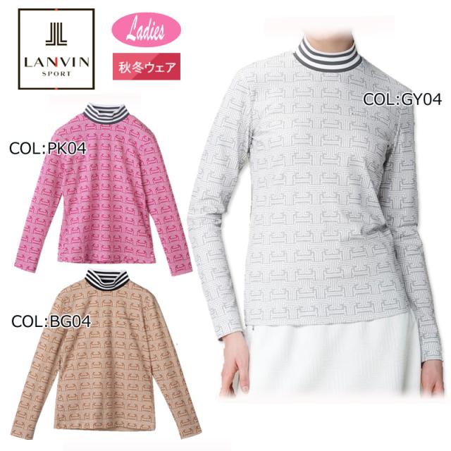ランバン LANVIN VG4FLS40L レディース モックネックシャツ 長袖 モノグラム柄 保温 UVカット ゴルフウェア スポーツウェア 秋冬