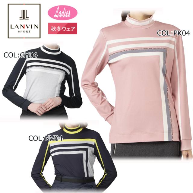 ランバン LANVIN VG4FLS70L レディース ハイネックシャツ 長袖 ブロッキングデザインプリント 蓄熱保温 ゴルフウェア スポーツウェア 秋冬