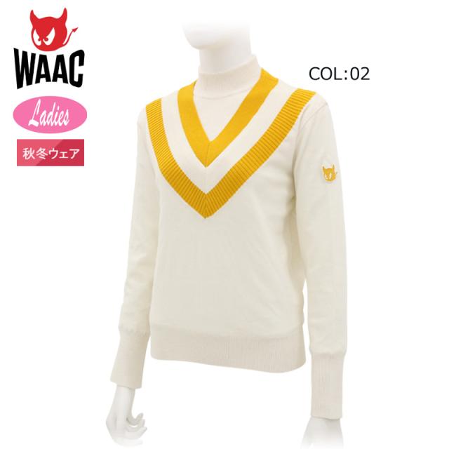 WAAC ワック 072334761 レディース セーター Ｖネック切替 タートルネック カシミヤ混 防風 ゴルフウェア スポーツウェア 秋冬