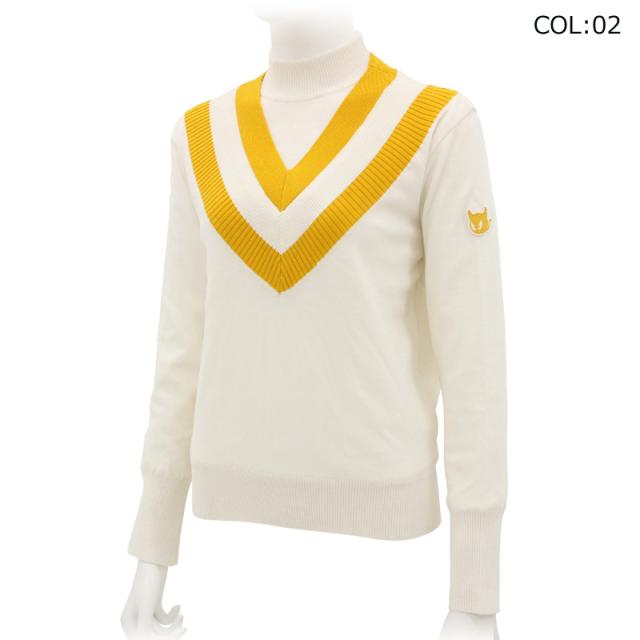 WAAC ワック 072334761 レディース セーター Ｖネック切替 タートルネック カシミヤ混 防風 ゴルフウェア スポーツウェア 秋冬 WAAC ワック 072334761 レディース セーター Vネック切替