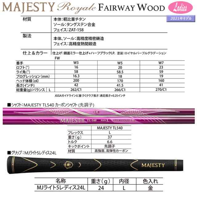 マジェスティ(MAJESTY) ロイヤル (2021 Royale) レディース フェアウェイウッド 右用 MAJESTY TL540  カーボンシャフトの通販はau PAY マーケット - ファーストステージ | au PAY マーケット－通販サイト