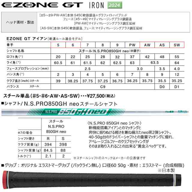 ヨネックス(YONEX) 2024 イーゾーン GT 単品アイアン 右用 (2024 EZONE GT IRON) N.S.PRO 850GH neo スチールシャフト