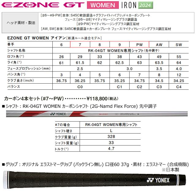 ヨネックス (YONEX) 2024 イーゾーン GT レディース アイアン 4本組(#7-#9.PW)L 右用 (2024 EZONE GT WOMEN IRON) RK-04GT WOMEN 専用カーボンシャフト_6
