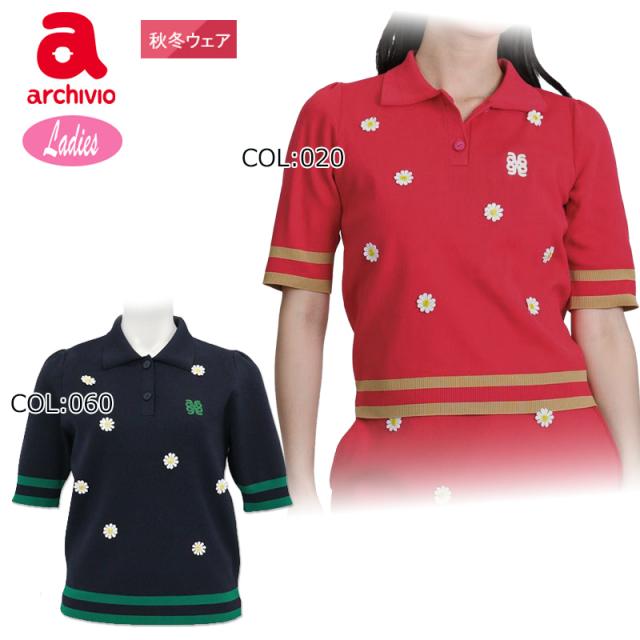 アルチビオ archivio A518018 レディース ニット ポロシャツ マーガレット ゴルフウェア 秋冬春