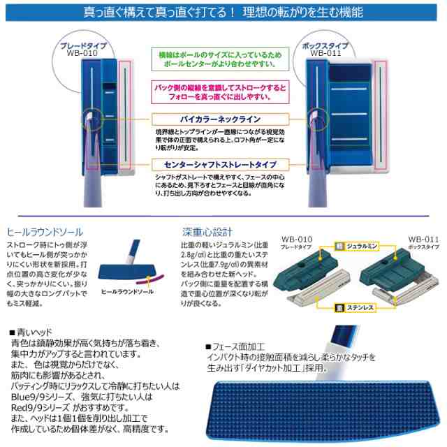 キャスコ(Kasco) '21 Blue9/9 ホワイトバック パター 34インチ 右用 アオパタ WB-010(ブレード)、WB-011(ボックス)  Blue9/9 オリジナル ｜au PAY マーケット