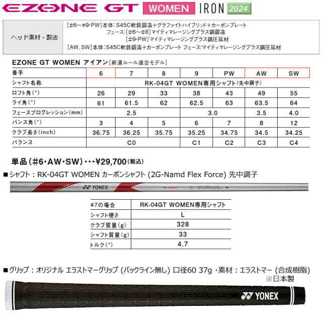 ヨネックス(YONEX) 2024 イーゾーン GT レディース 単品アイアン 右用 (2024 EZONE GT WOMEN IRON) RK-04GT WOMEN 専用カーボンシャフト