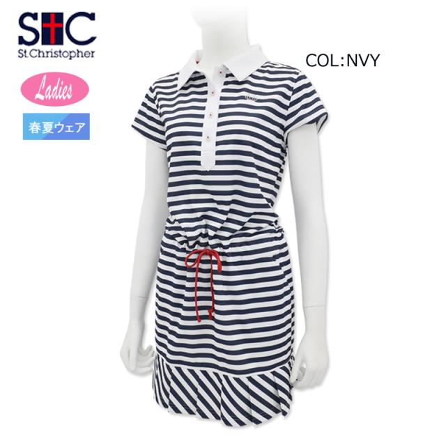 2025年春夏モデル セントクリストファー St.Christpher TL48700 レディース ワンピース ボーダープリーツ ゴルフウェア スポーツウェア 春夏