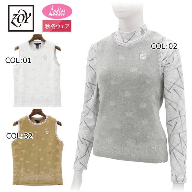 ゾーイ ZOY 071644703 レディース ニットベスト バンダナ柄 ストレッチ ゴルフウェア スポーツウェア 秋冬