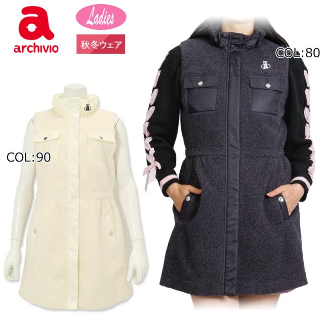 2025年秋冬モデル アルチビオ archivio A514105 レディース ロングベスト ボアベスト 蓄熱保温 ゴルフウェア スポーツウェア 秋冬