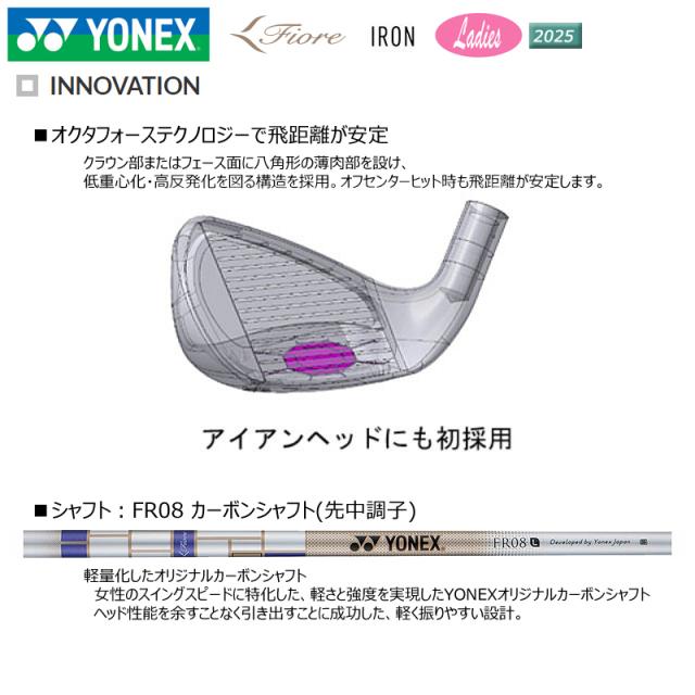 ヨネックス (YONEX) 2025 フィオーレ (Fiore) レディース アイアン 5本組(＃7-9.PW.SW)L 右用 FR08 カーボンシャフト