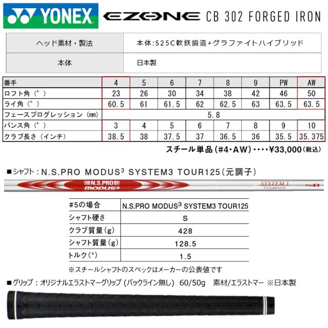 ヨネックス (YONEX) EZONE CB302 フォージド アイアン 単品 (#4/23°,AW/50°) 右用 N.S.PRO MODUS3 SYSTEM3 TOUR125 スチールシャフト (S)