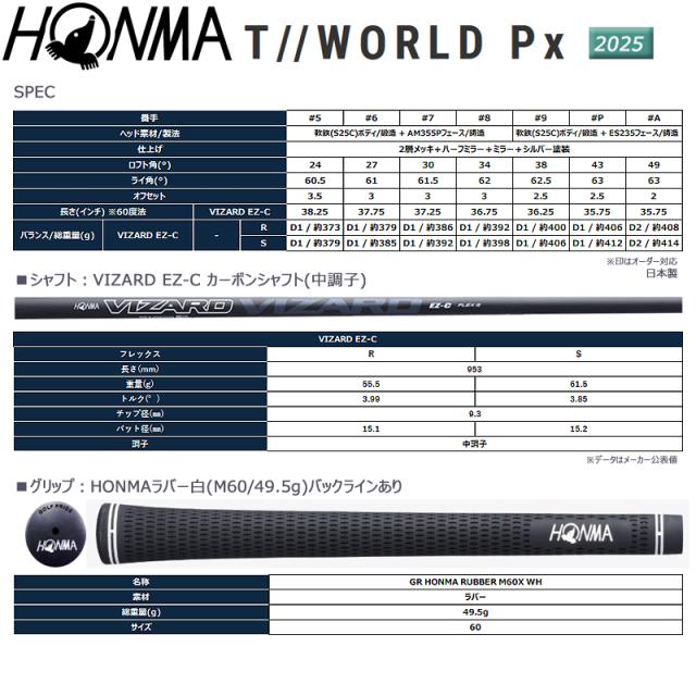 本間ゴルフ(ホンマ/HONMA) ツアーワールド TW-Px アイアン 5本組(#6-9.PW) VIZARD EZ-C カーボンシャフト 2025年モデル_7