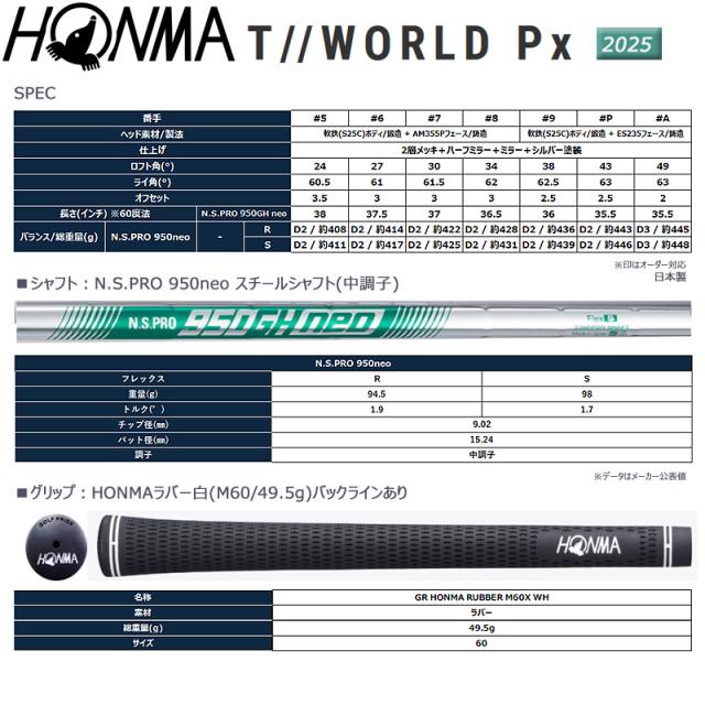 本間ゴルフ(ホンマ/HONMA) ツアーワールド TW-Px アイアン 5本組(#6-9