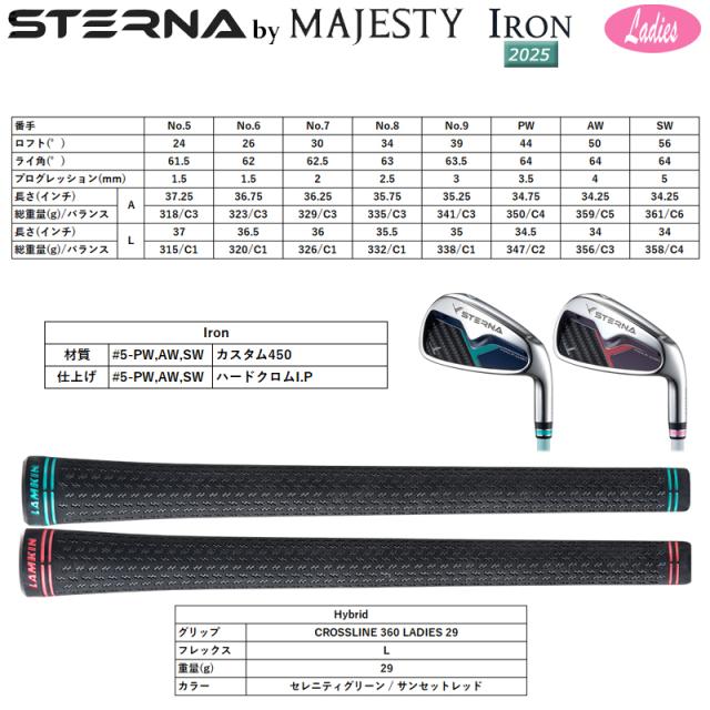マジェスティ ゴルフ(MAJESTY GOLF) 2025 スターナ (STERNA) レディース アイアン 右用 7本組(#6-9.PW.AW.SW) FRY FAR STERNA BY MAJESTY カーボンシャフト