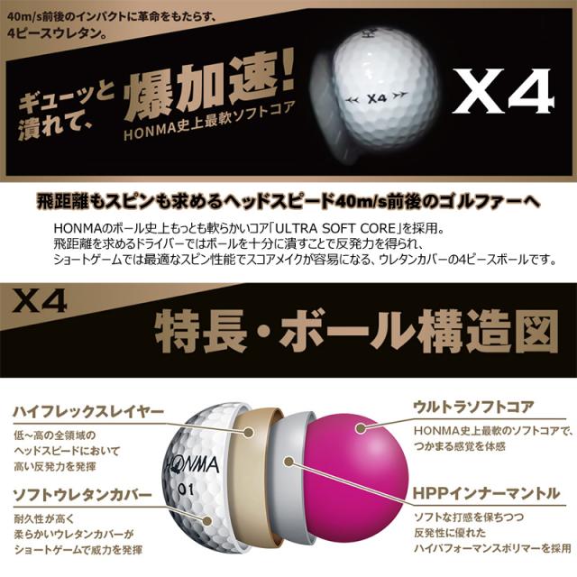 本間ゴルフ ホンマ Honma X4 4ピース ゴルフ ボール 1ダース イエロー 12球入 の通販はau Pay マーケット ファーストステージ