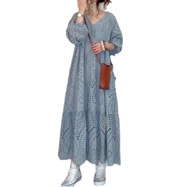 ワンピース ロング丈 長袖 レースのワンピース Vネック 長いモップスカート 優雅 レディース Ol通勤 Vネックワンピース の通販はau Pay マーケット もも屋