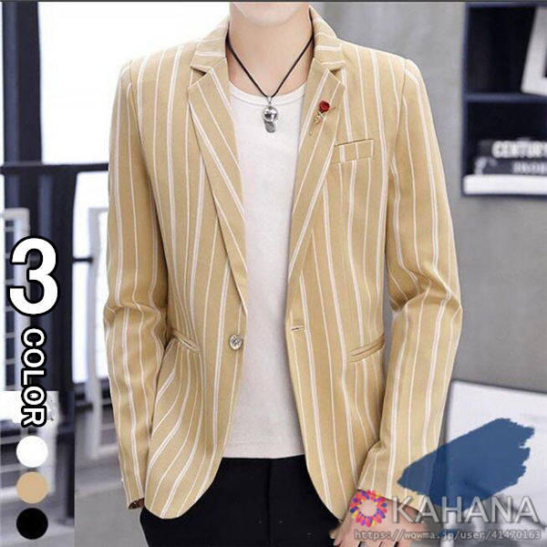 メンズ テーラードジャケット ストライプ 長袖 白 黒 新作 カジュアルジャケット 春 秋 ブレザー 細身 ビジネス 細身の通販はau Pay マーケット Kahana