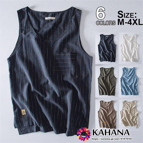 タンクトップ ノースリーブ メンズ リネン 麻 インナー ストライプ柄 カジュアル おしゃれ 涼しい 夏 夏服の通販はau Pay マーケット Kahana