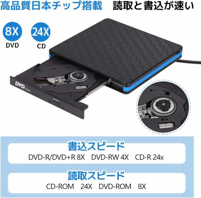 外付けCD・DVDドライブ【USB3.0/Type Cポート付き・ CD/DVD読込み