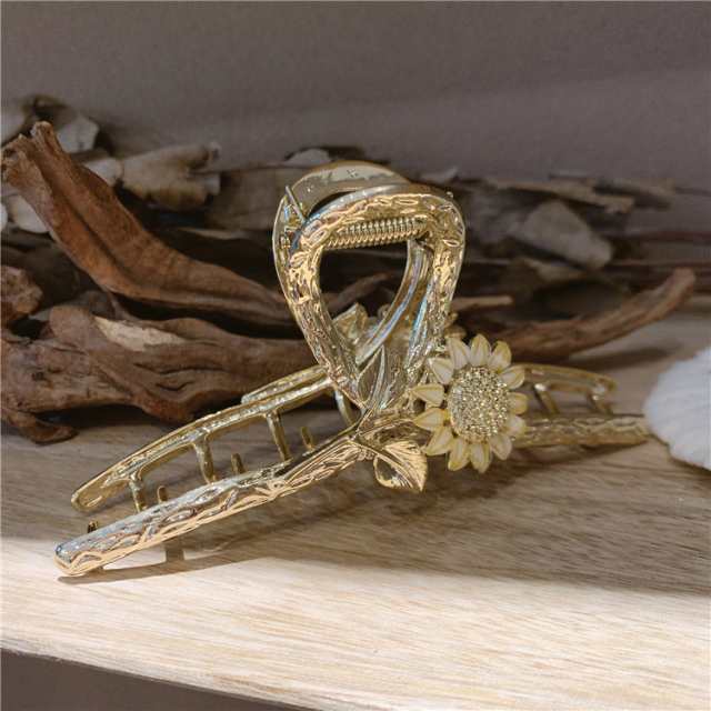 メタルサンフラワーヘアクリップ クロス バンスクリップ ライン