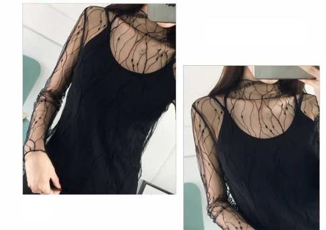 ESTHÉ エステ　オーガンジー　シースルー長袖トップス シースルー トップス 長袖 ストライプ ウェーブ チュール オーガンジー