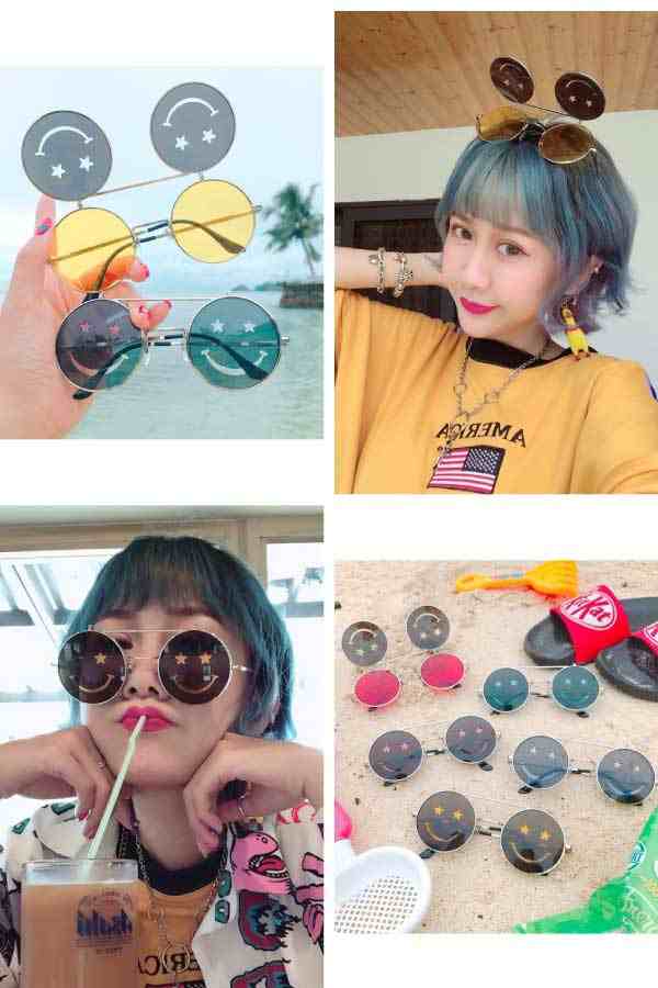 日本全国送料無料商品 特集 サングラス 丸 カラーレンズ 金縁 丸型 UVカット ニコちゃん 小物