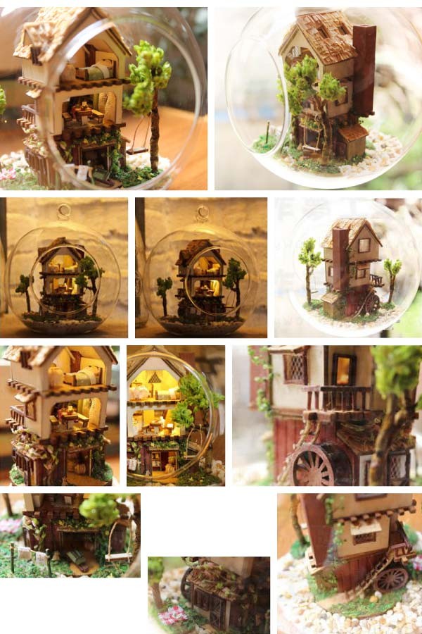 ジオラマ　ハンドメイド ミニチュア ジオラマ キット ガラスポット 丸 カントリー ドール