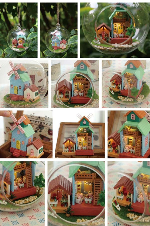 ジオラマ　ハンドメイド ミニチュア ジオラマ キット ガラスポット 丸 カントリー ドール