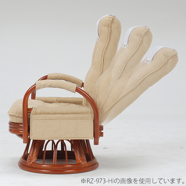 座椅子 回転式 リクライニング 通販 RZ-974-Hi-LBR 回転座椅子 肘付き 座いす 肘掛け リクライニングチェア 回転いす ハイバック ハイタイプ 籐製 ラタン 360度回転 高齢者 おしゃれ シンプル 無地 家具 インテリア_2