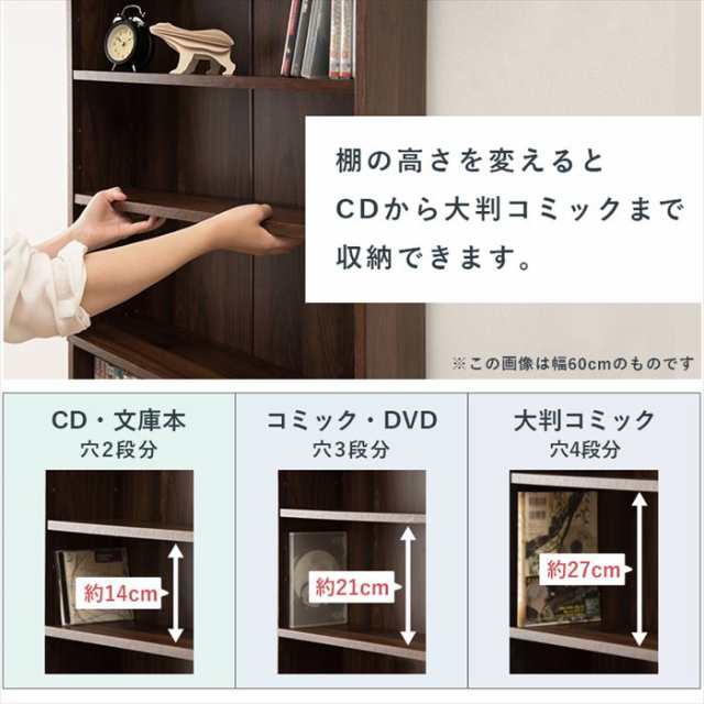 本棚 スリム 奥行22.5 通販 RCC-1178 ブックシェルフ コミックラック マンガ本棚 CDラック DVDラック 幅90cm 漫画 マンガ 大判コミック 単行本 文庫本 新書 薄型 CD DVD 収納 収納家具 家具 インテリアの通販は