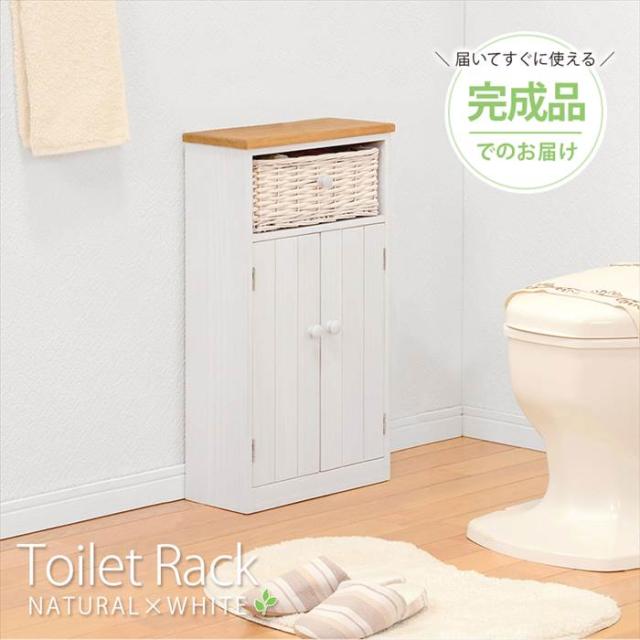 トイレ 収納 コンパクト 通販 MTR-6438 トイレラック スリム 完成品 トイレ収納 スリムラック 収納棚 扉 サニタリーラック おしゃれ ナチュラル バスケット付き 幅34×奥行16×高さ62cm トイレ用品 サニタリー収納 収納家具 インテリア_1