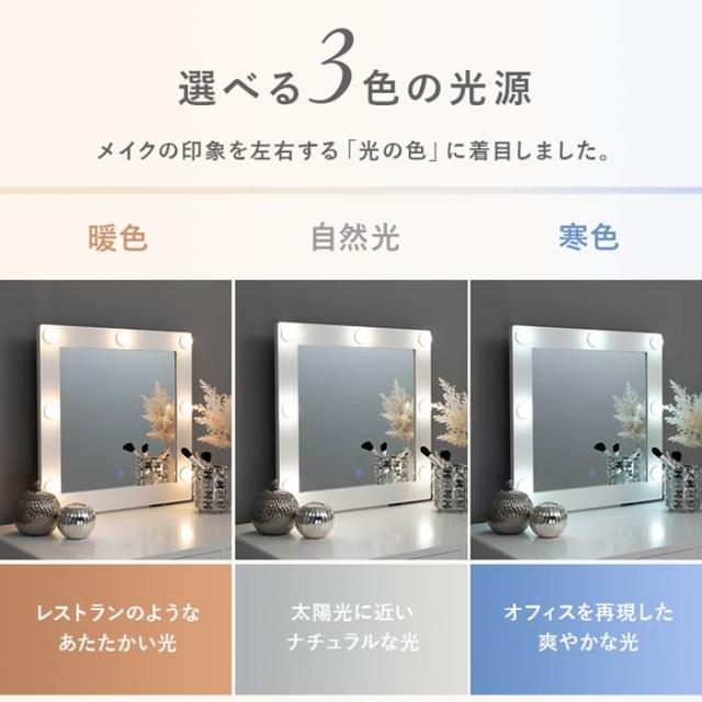 女優ミラー ドレッサー 通販 MD-6575WH 一面鏡ドレッサー ミラー 1面ドレッサー 鏡台 化粧台 椅子付き 白 かわいい LEDライト付き形 おしゃれ シンプル 幅75×奥行47×高さ123 スツール 高さ45cm 収納家具 インテリア_5