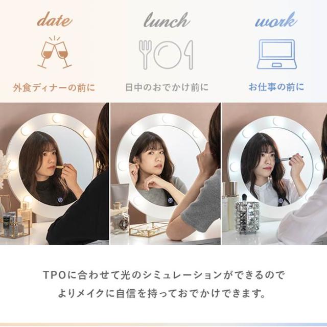女優ミラー ドレッサー 通販 MD-6575WH 一面鏡ドレッサー ミラー 1面ドレッサー 鏡台 化粧台 椅子付き 白 かわいい LEDライト付き形 おしゃれ シンプル 幅75×奥行47×高さ123 スツール 高さ45cm 収納家具 インテリア_6
