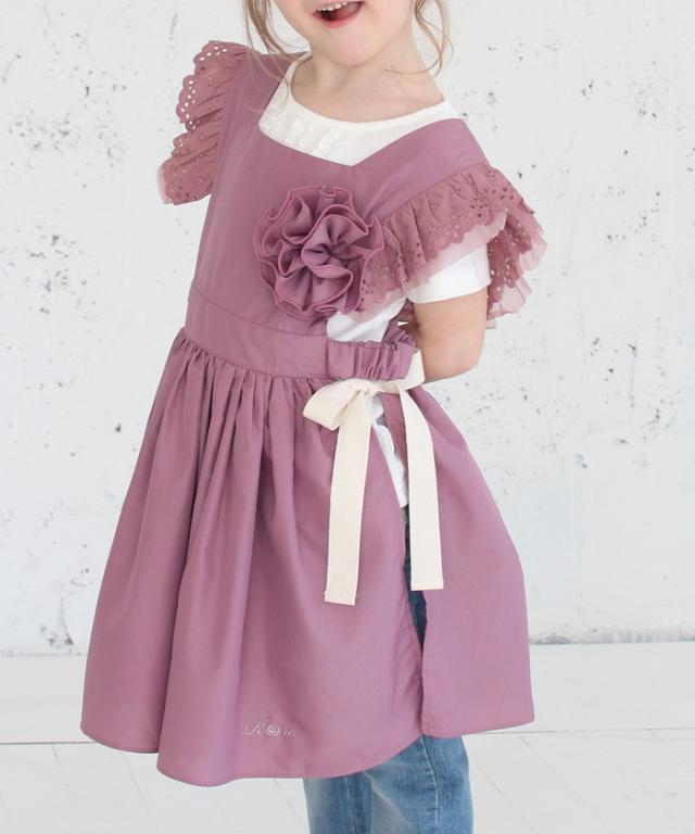 エプロンドレス 子ども 通販 エプロン ドレス 子供 5013-19-55 エプロンワンピース ワンピース フリル キッズ 女の子 レース リボン 撥水 かわいい オシャレ 可愛い おしゃれ コサージュ付き 子ども服 子供服 キッズファッション