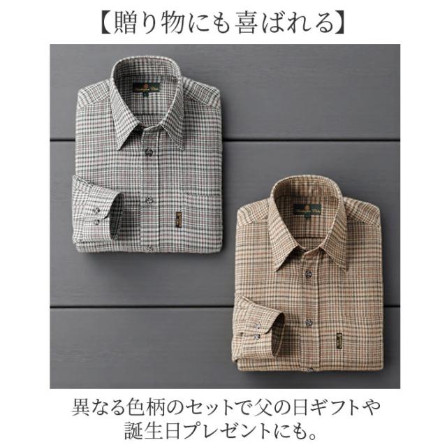 シャツ 長袖 2枚 メンズ 通販 メンズシャツ トップス おしゃれ 長袖シャツ カジュアルシャツ カジュアル セット ウール混 チェック柄 チェック HUNTINGTON CLUB ハンティントンクラブ 贈り物 ギフト シニア 紳士 オシャレ_5