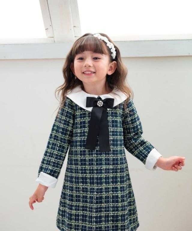 Rora ワンピース 通販 パハリータ ブローチ付きワンピース 子供服 ワンピ 長袖 フォーマルワンピース ツイード リボン 女の子 キッズ 子供 こども 子ども 入園 卒園 入学 結婚式 パーティー おしゃれ かわいい オシャレ 可愛い オールインワン 子ども服 キッズファッション_3