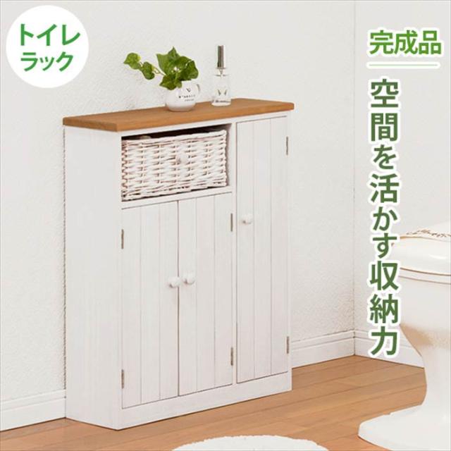 トイレ 収納 コンパクト 通販 MTR-6459 トイレラック スリム 完成品 トイレ収納 スリムラック 収納棚 扉 サニタリーラック おしゃれ ナチュラル バスケット付き 幅50×奥行16×高さ62cm トイレ用品 サニタリー収納 収納家具 インテリア