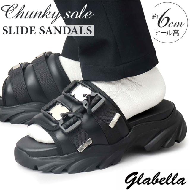 グラベラ サンダル glabella GLBT-289 通販 厚底 メンズ おしゃれ ブランド くつ クツ オシャレ 歩きやすい 室内履き ルームシューズ ブラック 黒 フェイクレザー 合皮 PUレザー 夏 流行る カジュアル 大人 紳士靴 シンプルの通販は 5,889円