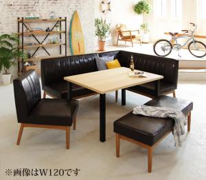 【ソファカラー:ダークブラウン】ダイニングセット（テーブル&ソファ チェア ベンチ） 西海岸テイスト モダンデザインリビングダイニングセット 6人 5点セット(テーブル+ソファ1脚+アームソファ1脚+チェア1脚+ベンチ1脚) 右アーム W150の通販は