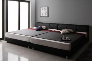 【フレームカラー:ブラック】【マットレスカラー:ホワイト】モダンデザインレザーベッド スタンダードポケットコイルマットレス付き すのこタイプ ワイドK280 ※組立設置付※の通販は