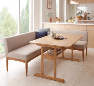 【ソファカラー:ベージュ】ダイニングセット（テーブル&ソファ） コンパクトリビングダイニングセット 3人 3点セット(テーブル+ソファ1脚+アームソファ1脚) 右アーム W120の通販は