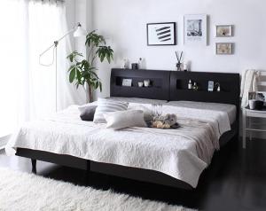 棚・コンセント付きデザインすのこベッド プレミアムポケットコイルマットレス付き ワイドK200の通販は