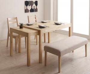 【チェアカラー:ブラウン2脚】無段階で広がる スライド伸縮テーブル ダイニングセット 4人 4点セット(テーブル+チェア2脚+ベンチ1脚) W12の通販は