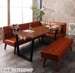 【テーブルカラー:ヴィンテージブラウン】ダイニングセット（テーブル&ソファ ベンチ） 古木風 ヴィンテージ アメリカンスタイル リビングダイニング 5人 4点セット(テーブル+ソファ1脚+アームソファ1脚+ベンチ1脚) 右アーム W150 ※組立設置付※の通販は