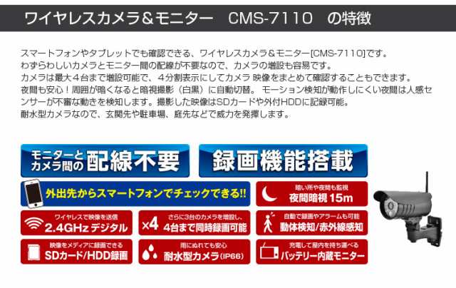 ELPA 工事不要フルハイビジョンワイヤレスカメラ＆モニター CMS-H1001 せつなく