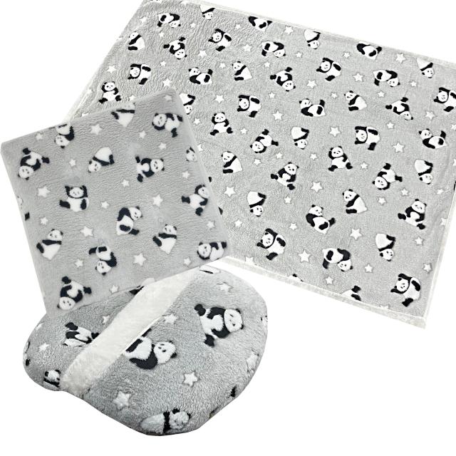 癒しのパンダ　フランネルクッション 3個組　足ポカ&シート&ブランケットの通販は 6,400円