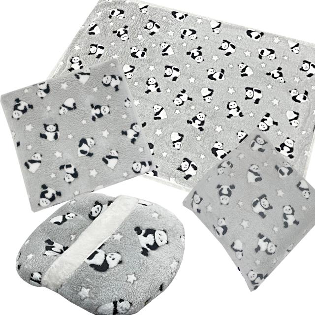癒しのパンダ　フランネルクッション 4個組　足ポカ&シート&背当て&ブランケットの通販は 7,360円
