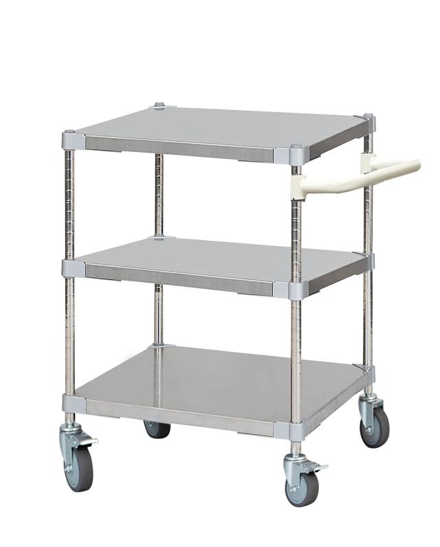 ステンレスシェルフワゴン60×60 3段キャスター700 取っ手付きWH
