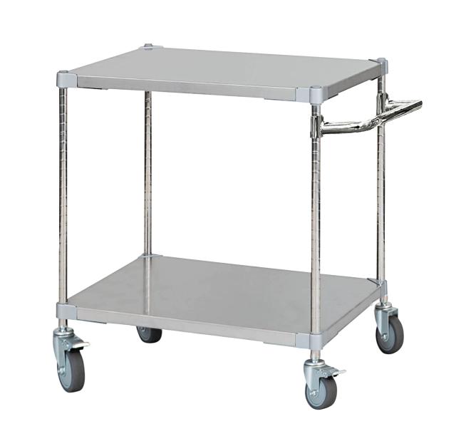 ステンレスシェルフワゴン60×76 2段キャスター700 取っ手付き SV